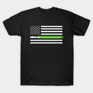 Light saber Green-line American Flag T-Shirt